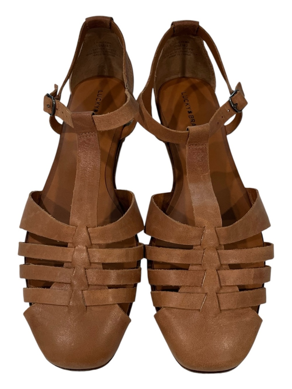 Lucky Brand Alyema T Strap Leather Sandals Caged Multi-strap toe Size 10 NWOB